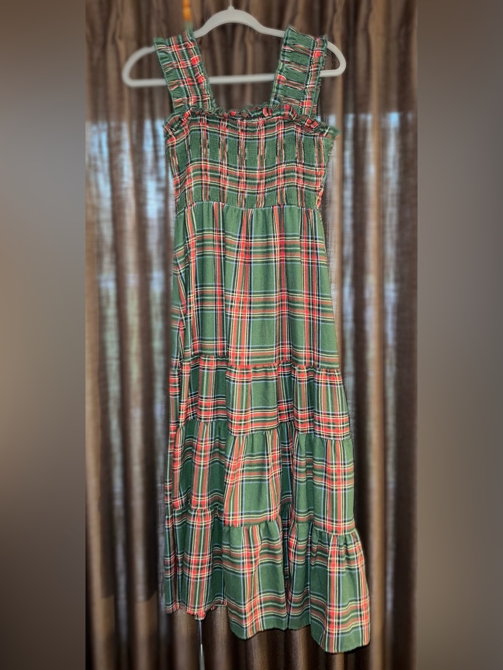 Green Plaid Tiered Maxi Dress